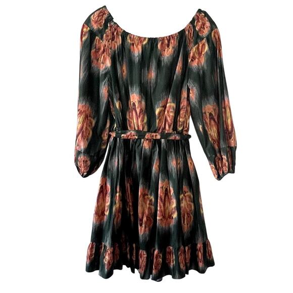 A LOVES A. HUNTER GREEN ORANGE FLORAL ALL COTTON MINI DRESS 3/4 SLEEVE SIZE L - Picture 3 of 12